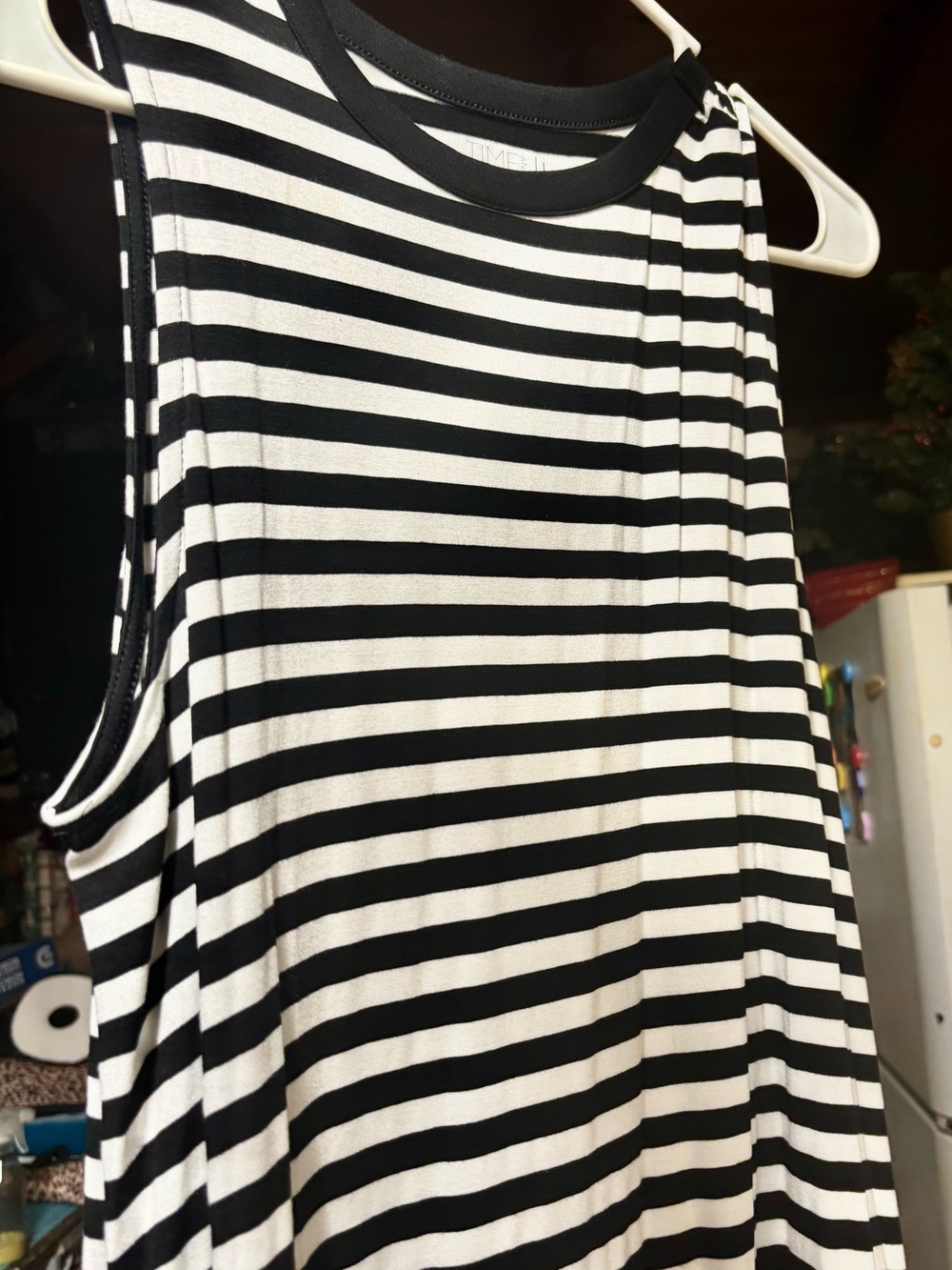 Time and Tru Black and White Striped Midi Dress